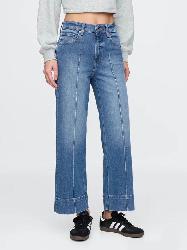 Jeans med høy midje, vid benvidde og ankelengde