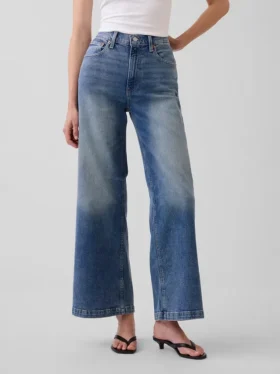 Jeans med høy midje, vid benvidde og ankelengde