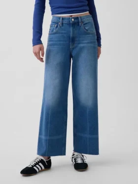 Jeans med høy midje, vid benvidde og ankelengde