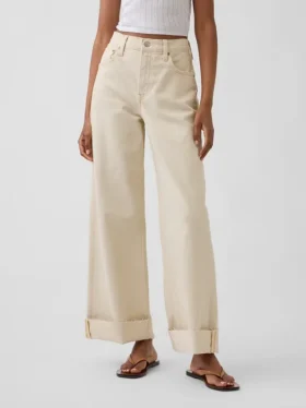 Jeans med høy midje, vid benvidde og ankelengde