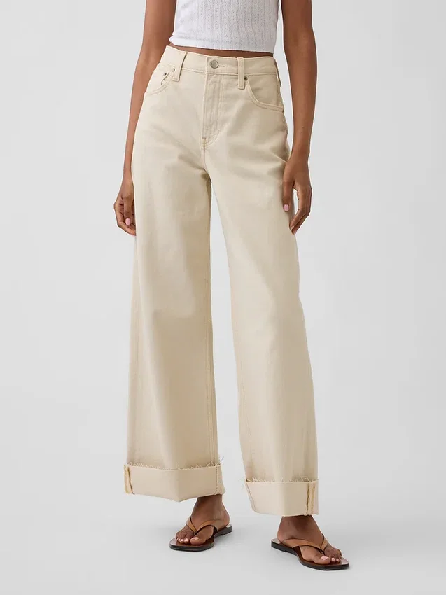 Jeans med høy midje, vid benvidde og ankelengde