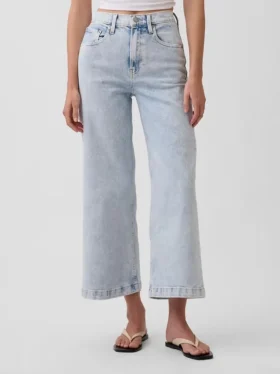 Jeans med høy midje, vid benvidde og ankelengde