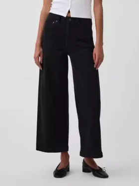 Jeans med høy midje, vid benvidde og ankelengde