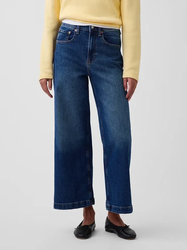 Jeans med høy midje, vid benvidde og ankelengde