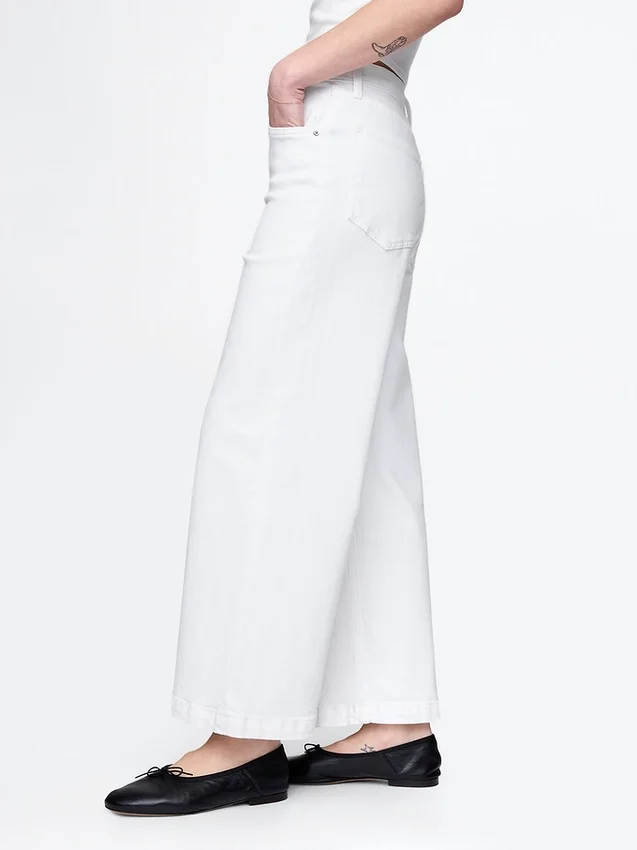 Jeans med høy midje, vid benvidde og ankelengde