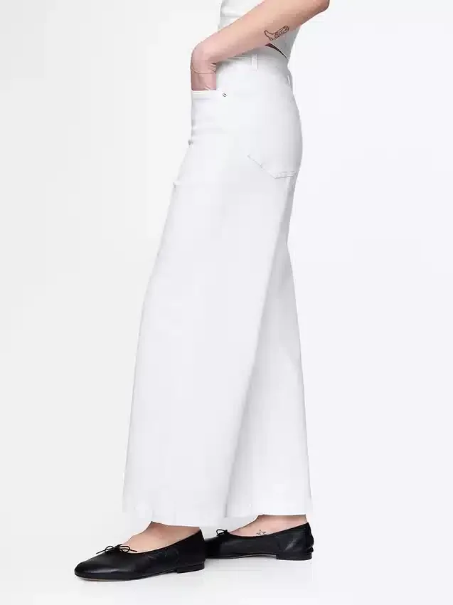 Jeans med høy midje, vid benvidde og ankelengde