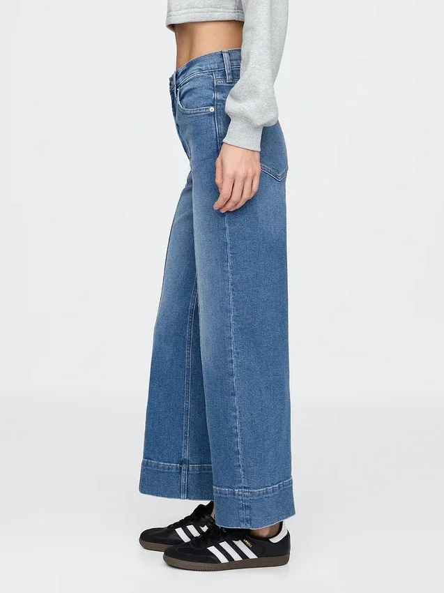 Jeans med høy midje, vid benvidde og ankelengde