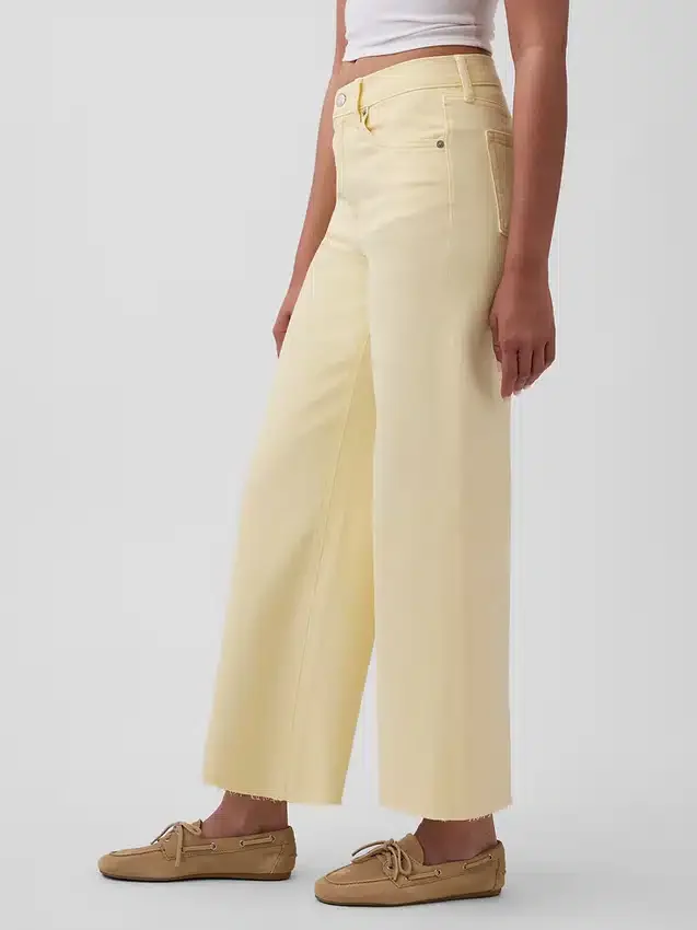 Jeans med høy midje, vid benvidde og ankelengde