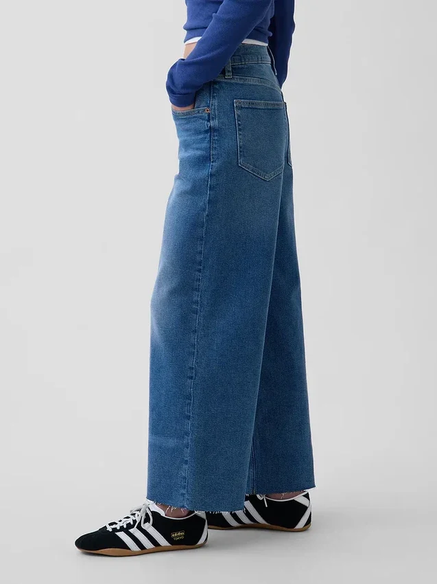 Jeans med høy midje, vid benvidde og ankelengde