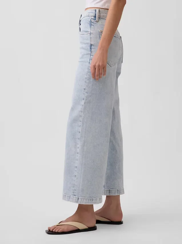 Jeans med høy midje, vid benvidde og ankelengde