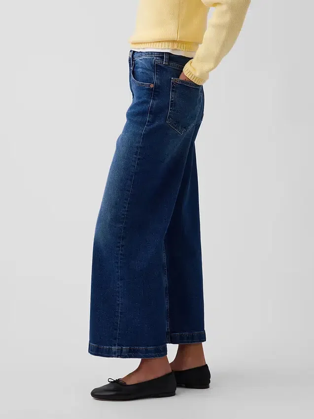 Jeans med høy midje, vid benvidde og ankelengde