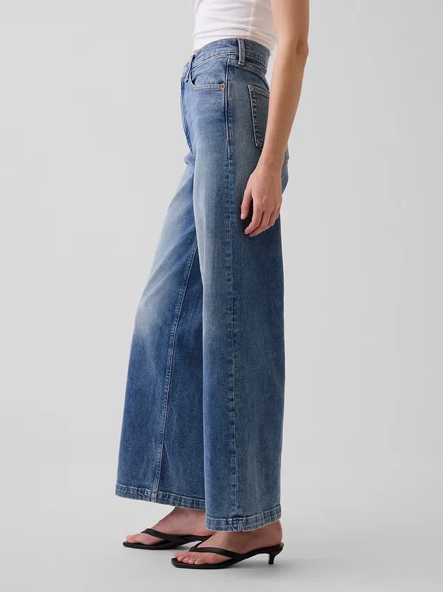 Jeans med høy midje, vid benvidde og ankelengde