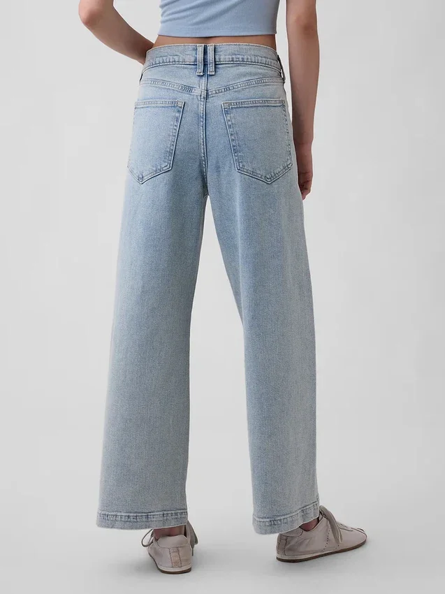Jeans med høy midje, vid benvidde og ankelengde