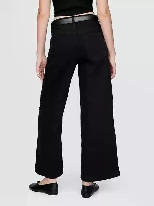 Jeans med høy midje, vid benvidde og ankelengde