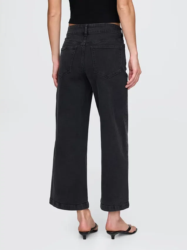 Jeans med høy midje, vid benvidde og ankelengde