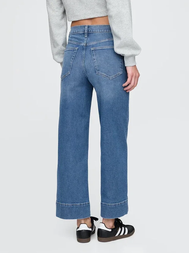 Jeans med høy midje, vid benvidde og ankelengde