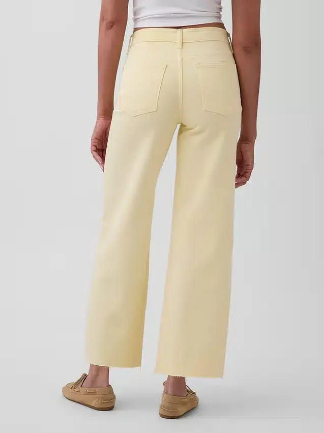 Jeans med høy midje, vid benvidde og ankelengde