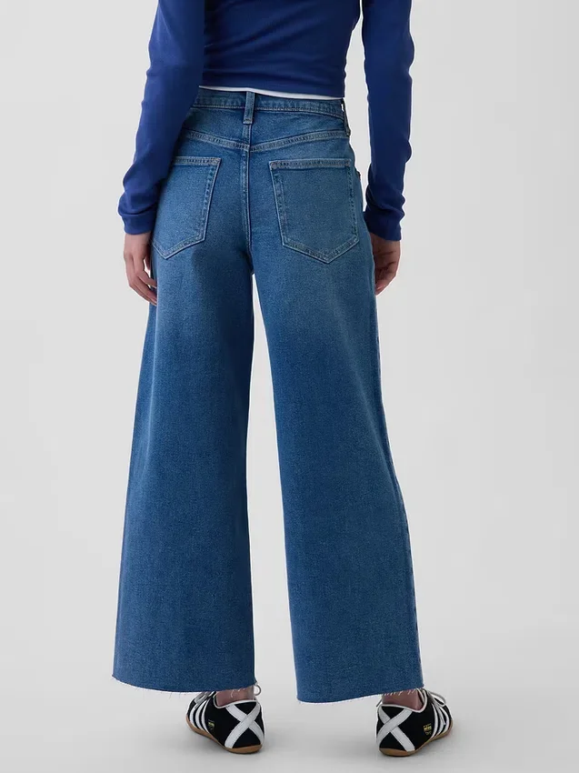 Jeans med høy midje, vid benvidde og ankelengde