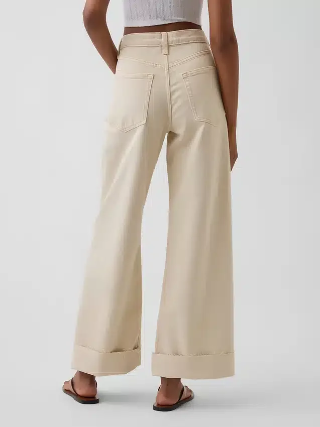 Jeans med høy midje, vid benvidde og ankelengde