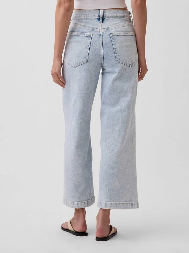 Jeans med høy midje, vid benvidde og ankelengde