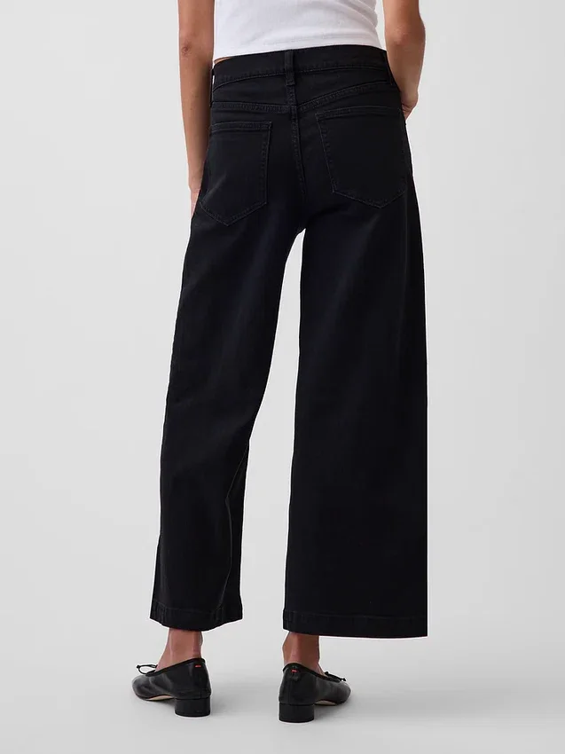 Jeans med høy midje, vid benvidde og ankelengde