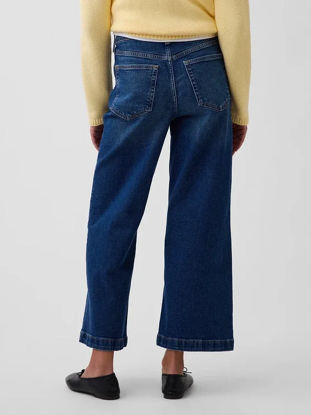 Jeans med høy midje, vid benvidde og ankelengde