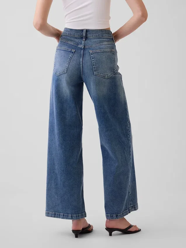 Jeans med høy midje, vid benvidde og ankelengde