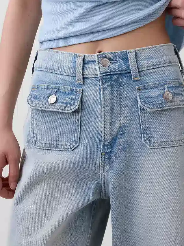 Jeans med høy midje, vid benvidde og ankelengde