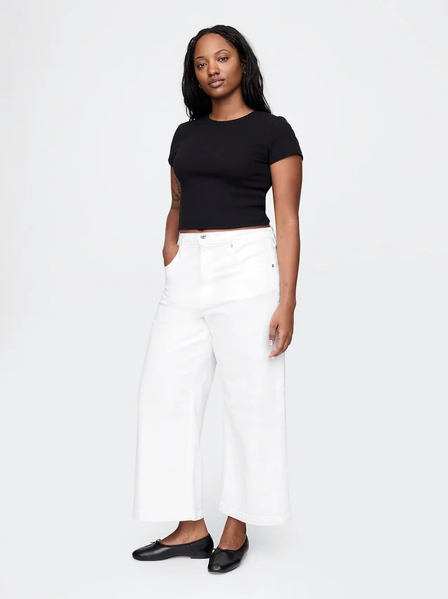 Jeans med høy midje, vid benvidde og ankelengde