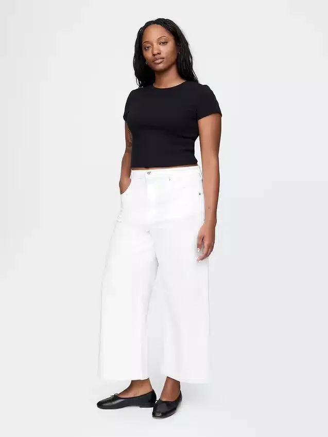 Jeans med høy midje, vid benvidde og ankelengde