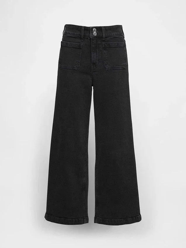 Jeans med høy midje, vid benvidde og ankelengde