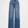 Jeans med høy midje, vid benvidde og ankelengde
