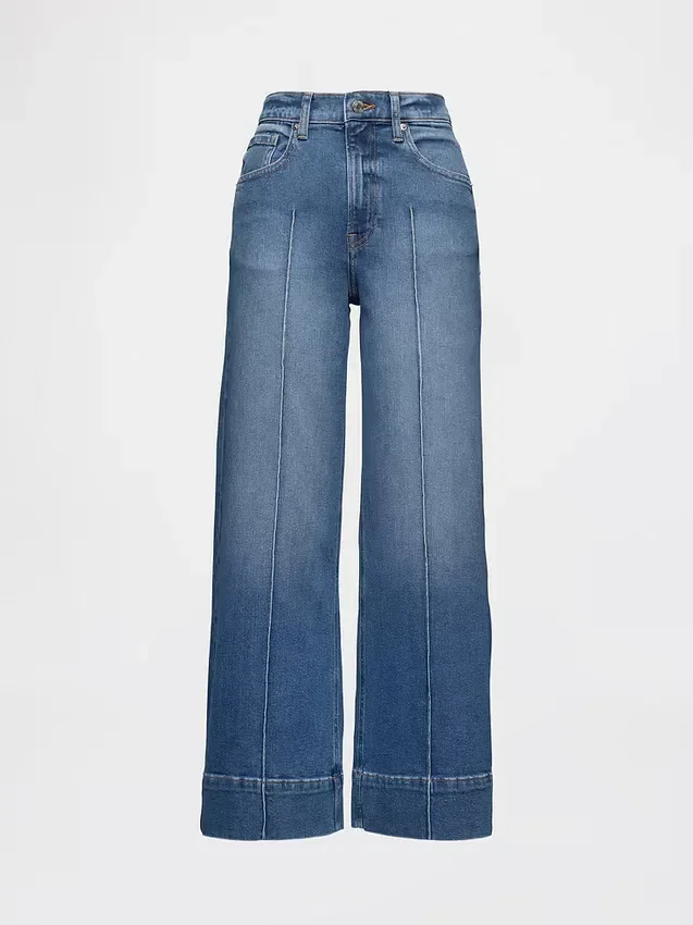 Jeans med høy midje, vid benvidde og ankelengde