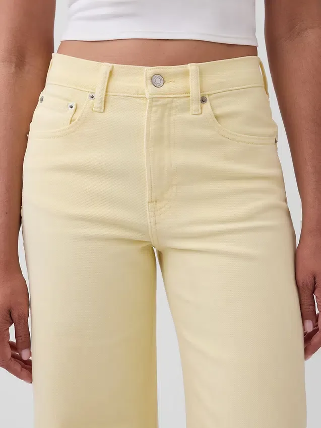 Jeans med høy midje, vid benvidde og ankelengde