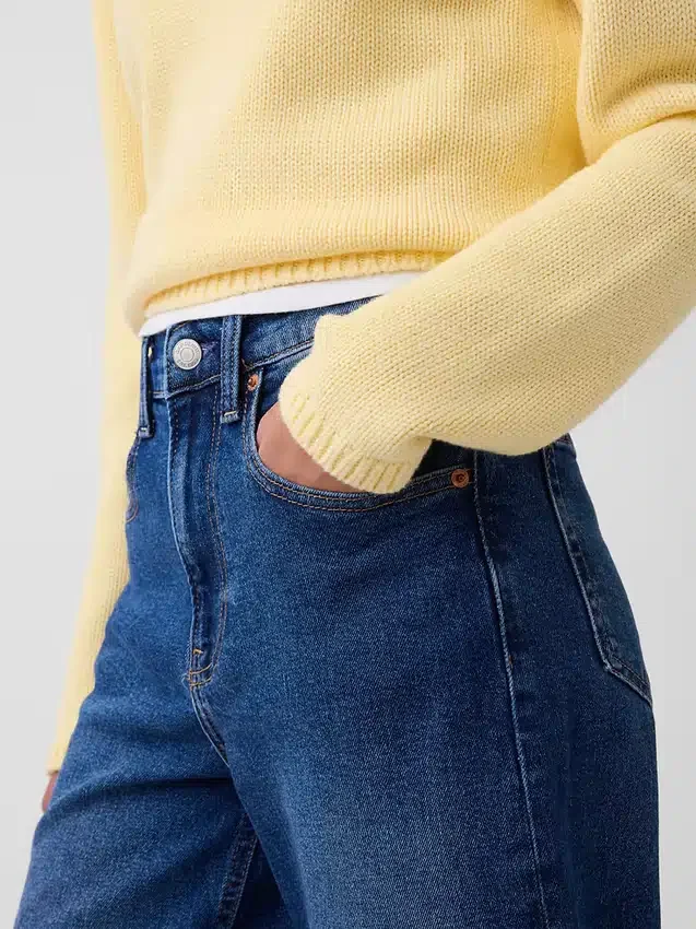Jeans med høy midje, vid benvidde og ankelengde