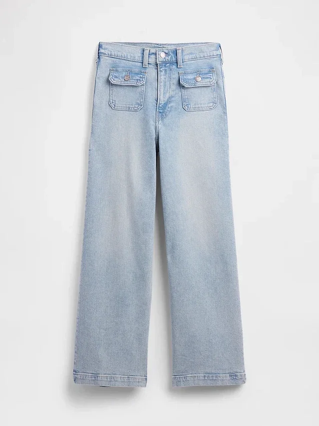 Jeans med høy midje, vid benvidde og ankelengde