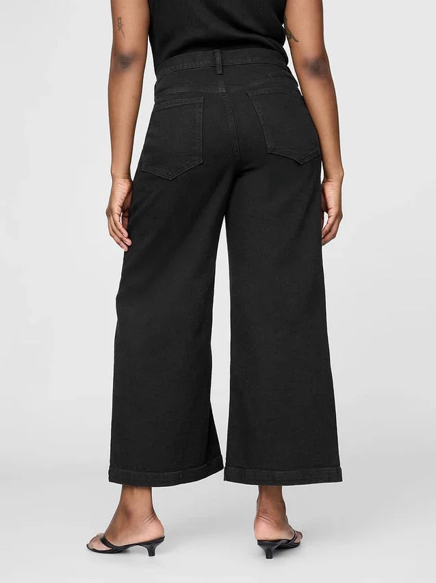 Jeans med høy midje, vid benvidde og ankelengde