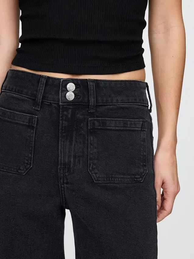 Jeans med høy midje, vid benvidde og ankelengde