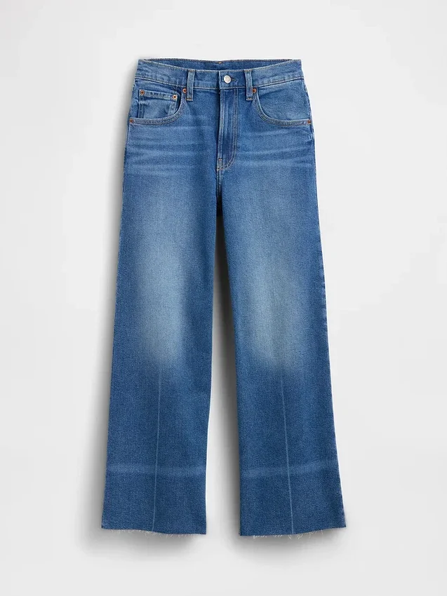 Jeans med høy midje, vid benvidde og ankelengde