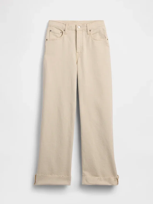 Jeans med høy midje, vid benvidde og ankelengde