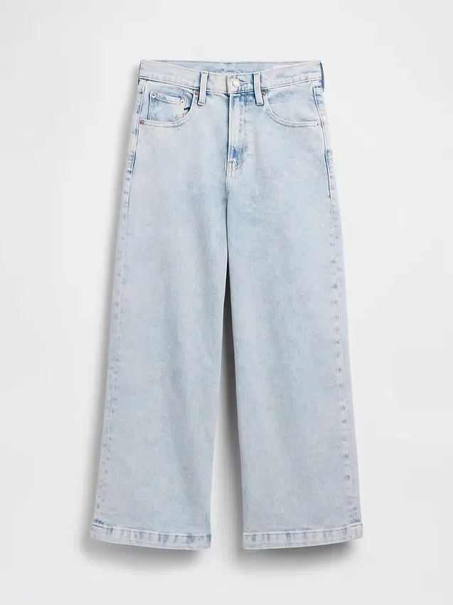 Jeans med høy midje, vid benvidde og ankelengde