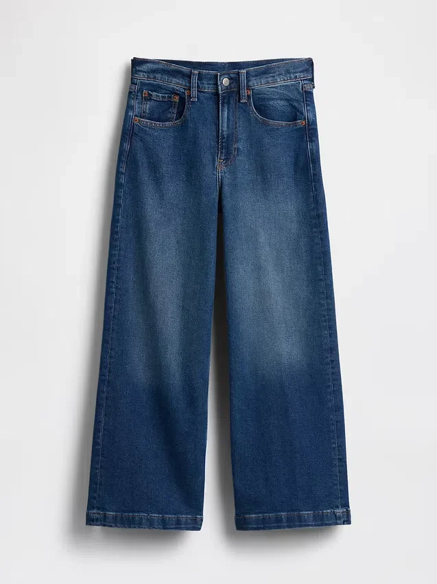 Jeans med høy midje, vid benvidde og ankelengde