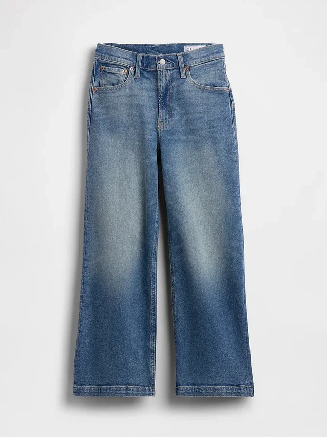 Jeans med høy midje, vid benvidde og ankelengde