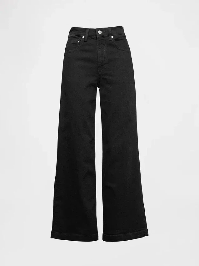 Jeans med høy midje, vid benvidde og ankelengde