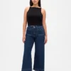 Jeans med høy midje, vid benvidde og ankellengde for kurvete kropper