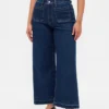 Jeans med høy midje, vid benvidde og ankellengde for kurvete kropper
