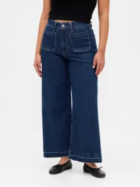 Jeans med høy midje, vid benvidde og ankellengde for kurvete kropper