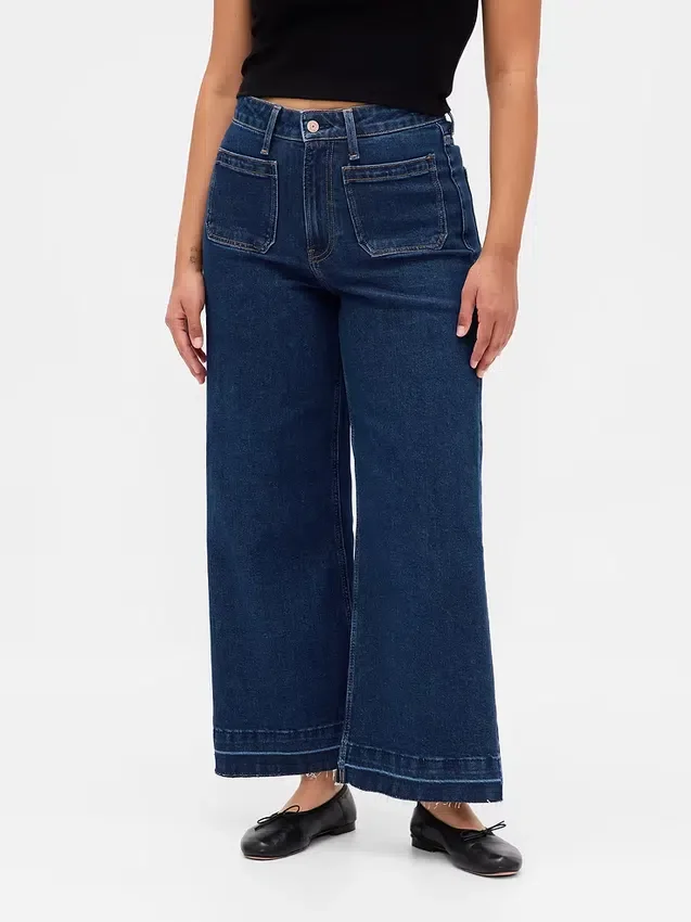 Jeans med høy midje, vid benvidde og ankellengde for kurvete kropper