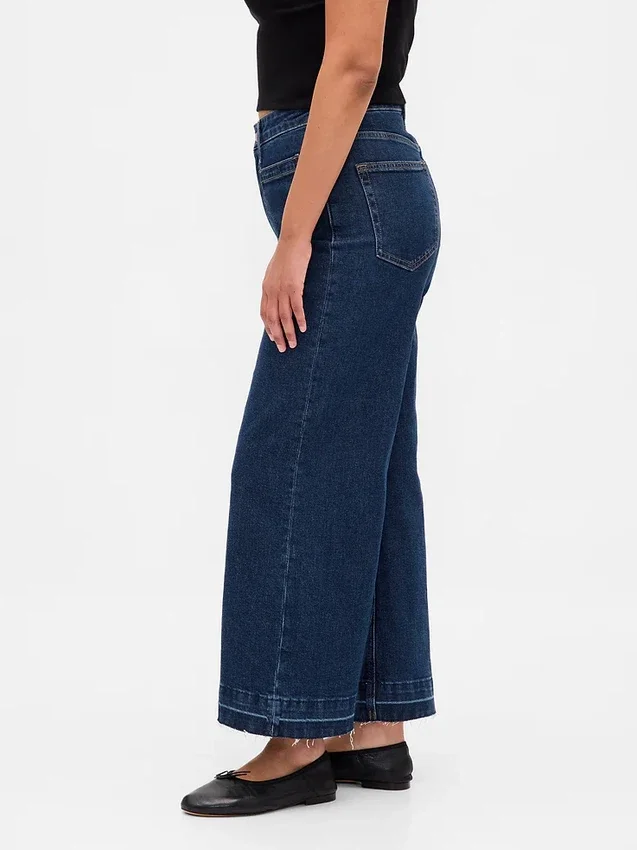 Jeans med høy midje, vid benvidde og ankellengde for kurvete kropper