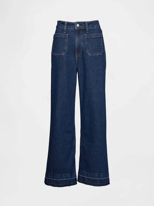 Jeans med høy midje, vid benvidde og ankellengde for kurvete kropper